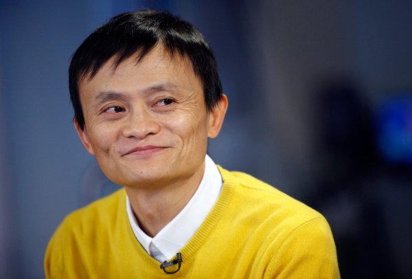 Jack Ma, founder and chief operating officer of Alibaba Group., smiles during an interview, in New York